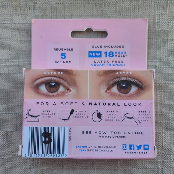 Eyelure London Lashes Natural No.31 Featherlight Feel Useable 5 Time W/ Adhesive - Picture 2 of 10